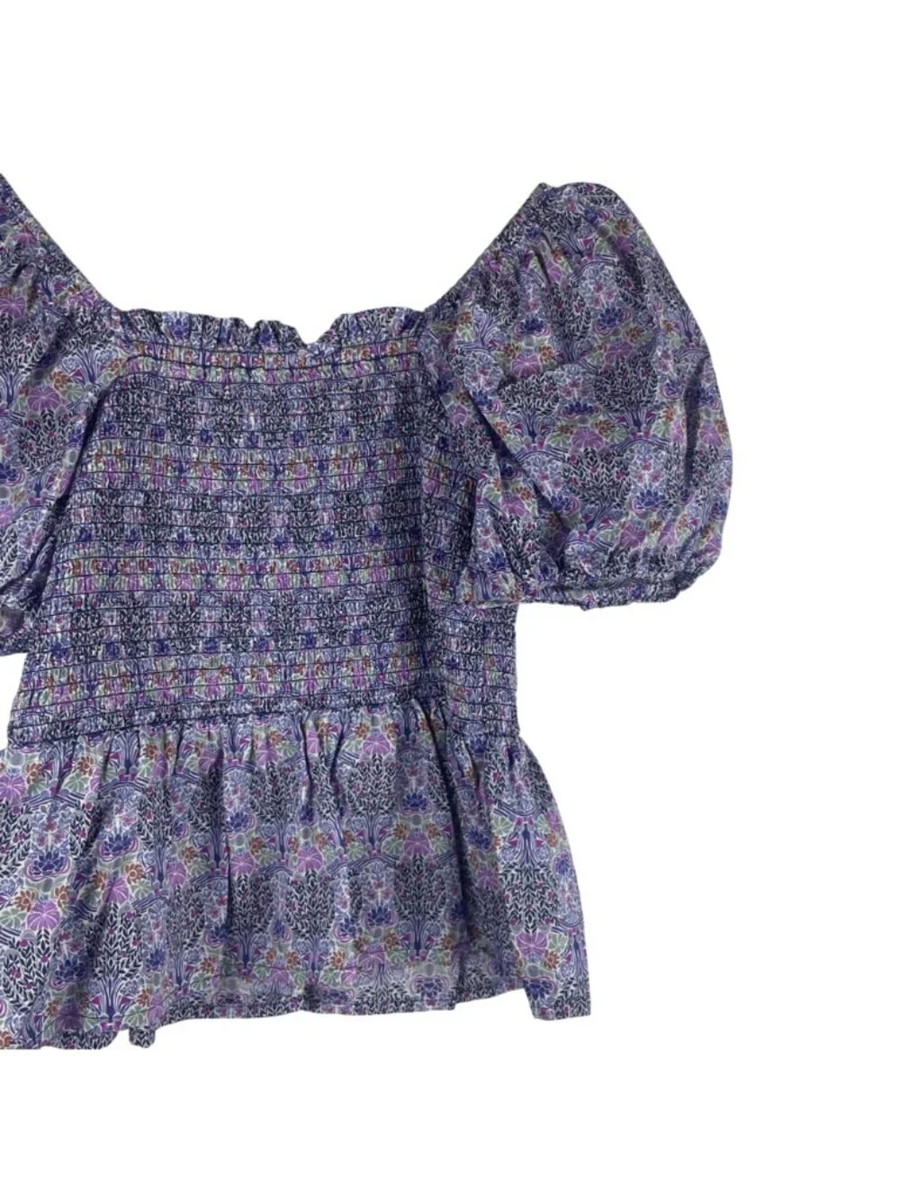 J.Crew Liberty Fabric Floral Smocked Puff Sleeve Peplum Top Medium Cotton BG161